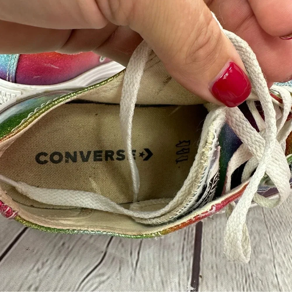 converse all star rainbow glitter low tops kids youth sz 2 ROYGBIV